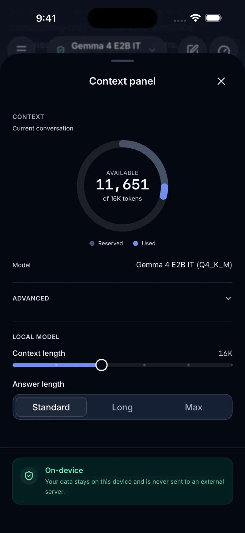 Aitopus settings for how much of the conversation the AI remembers and how long its answers are.